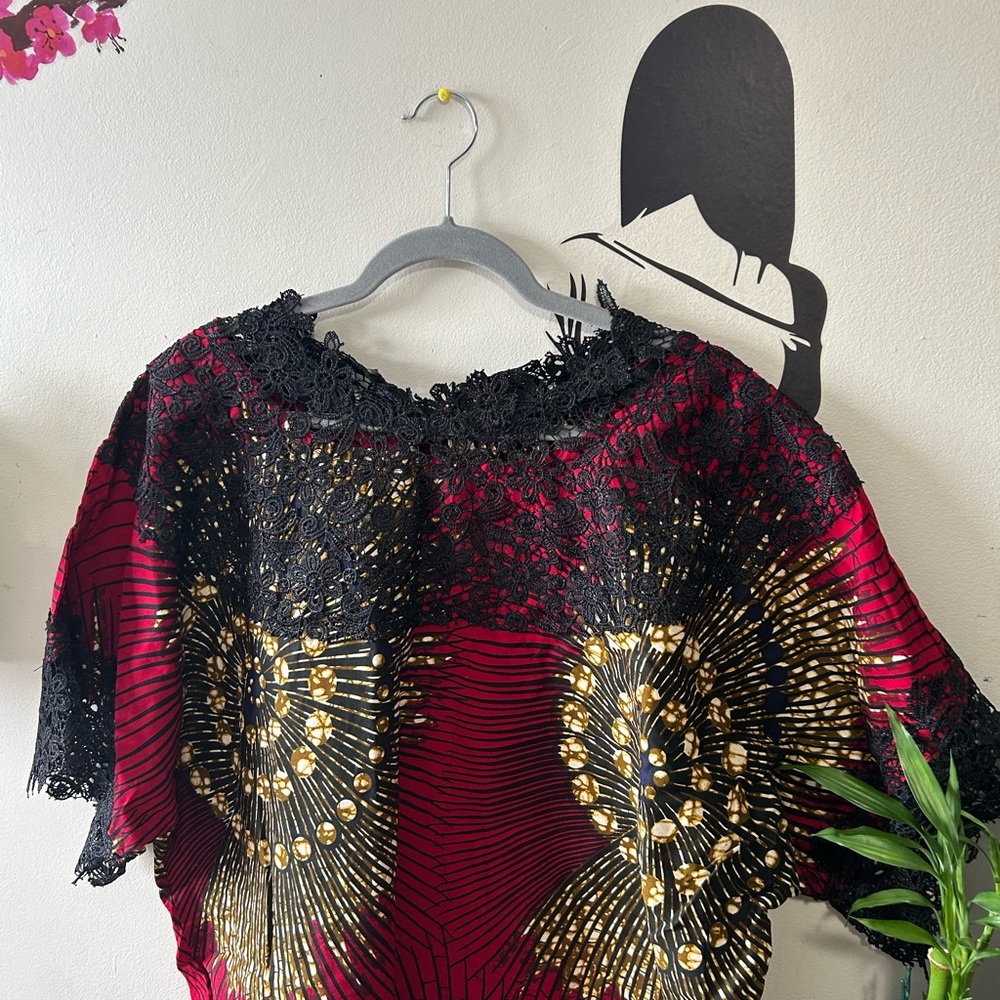 Red and Black Lace Ankara Dress